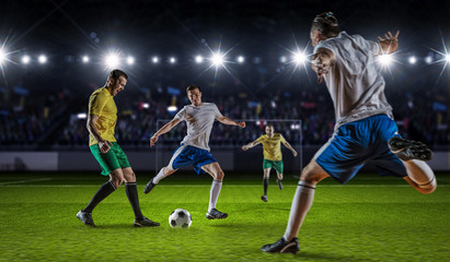 Hot moments of soccer match . Mixed media
