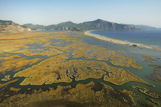 Aerial view of the Dalyan Delta, Turkey, August 2009