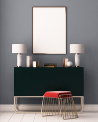 Mockup posters in the interior. Art Deco style. 3d rendering, 3d illustration.