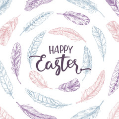 Hand drawn vector illustration. Happy Easter! Spring frame. Perf