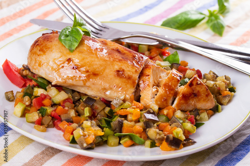 quot chicken breast with sauteed vegetables eggplant carrot zucchini squash and tomatoes quot fotolia quot chicken breast with sauteed vegetables eggplant carrot zucchini squash and tomatoes quot fotolia