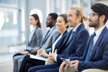 Team of young managers attending course of studies