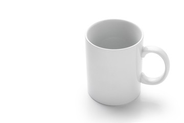 Empty white mug isolated on white background