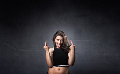 girl rude gesture with finger