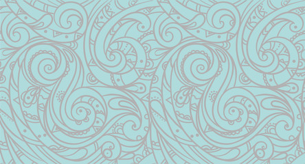 Seamless sea vector wave line pattern, curl ethnic background. Adult Coloring pages