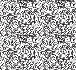 Sea seamless pattern, black and white wave . Adult Coloring pages