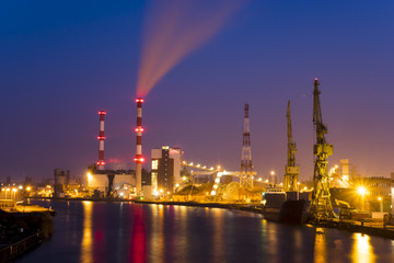 power plant on ecological fuels, biomass, biofuels at night