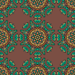 Vector seamless pattern ethnic style background. Vintage decorative texture for wallpapers, backgrounds and page fill. Indian, arabic motive.