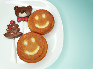 creative food cakes and chocolate bear for child dessert