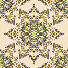 Vector seamless pattern ethnic style background. Vintage decorative texture for wallpapers, backgrounds and page fill. Indian, arabic motive.