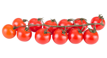 cherry tomatoes with pods on a white background