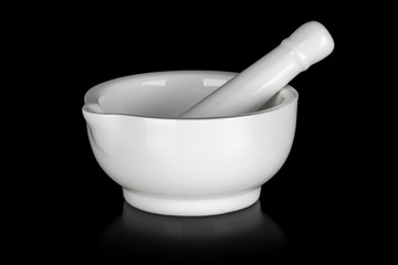 White ceramic mortar isolated on black