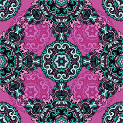 Vector seamless pattern ethnic style background. Vintage decorative texture for wallpapers, backgrounds and page fill. Indian, arabic motive.