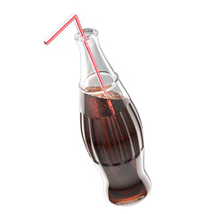 Cola in a glass bottle with straw isolated on white background 3d rendering