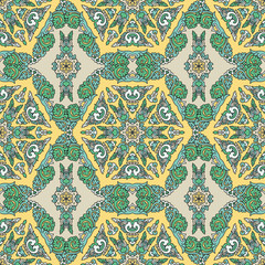 Vector seamless pattern ethnic style background. Vintage decorative texture for wallpapers, backgrounds and page fill. Indian, arabic motive.