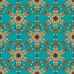 Vector seamless pattern ethnic style background. Vintage decorative texture for wallpapers, backgrounds and page fill. Indian, arabic motive.