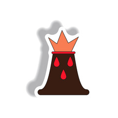 Vector illustration in sticker design of volcano explosion and hot lava