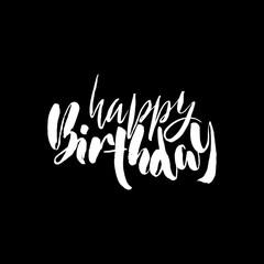 Obraz premium Happy birthday lettering for invitation and greeting card, prints and posters. Hand drawn inscription, calligraphic design. Vector illustration.