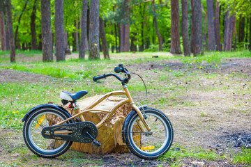 Fototapeta na wymiar Bicycle in Summer grass field, classic ,old bike style vintage for background, green design postcard artwork.