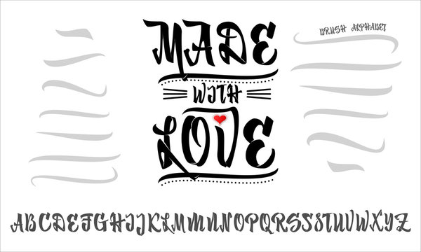 Vector Alphabet. Made with love. Calligraphic font. Unique Custom Characters. Hand Lettering for Designs - logos, badges, postcards, posters, prints. Modern brush handwriting Typography.