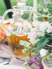 wedding banquet outdoors, delicious food and drink 