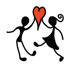 Silhouette de couple d'amoureux portant un coeur