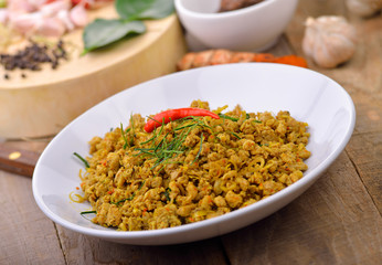 Spicy pork with herb,Thais cuisine