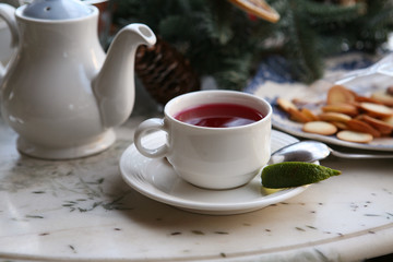 berry tea with lime and biscuits