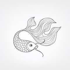Fish isolated. Doodle line engraved decorative marine life background