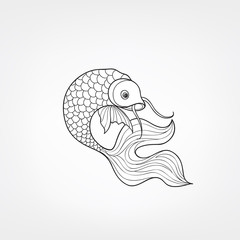 Fish isolated. Doodle line engraved decorative marine life background