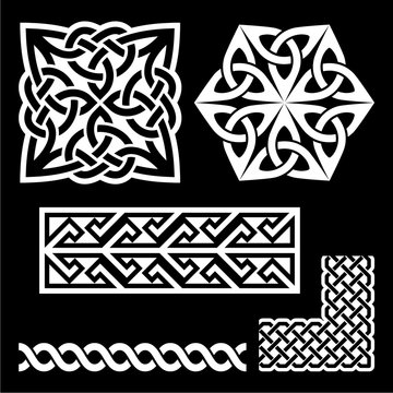 Celtic Irish and Scottish white patterns - knots, braids, key patterns 