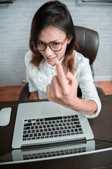 Photos of Asian women who are happy with their work at home,Focu
