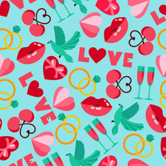 Vector color seamless pattern of wedding and love symbols