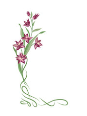 Floral bouquet frame. Swirl vignette border with flowers. Nature decor background