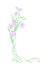 Floral bouquet frame. Swirl vignette border with flowers. Nature decor background