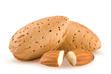 almond nuts isolated on white background close-up macro
