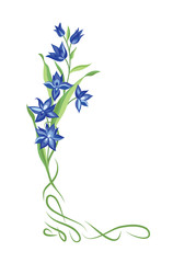 Floral bouquet frame. Swirl vignette border with flowers. Nature decor background