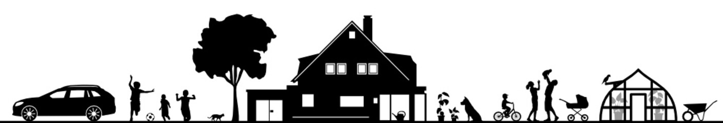 Silhouette Haus und Familie