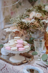 french cookies pink macaroons and pink cake, provence style
