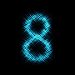 Number 8, abstract light on dark background. Vector illustration.