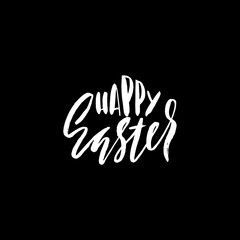 Obraz premium Happy Easter lettering for greeting card. Vector hand drawn illustration. Grunge inscription. Handwritten design