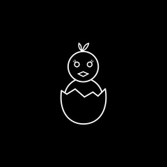 Chick hatched from an egg line icon, religion & holiday elements, Happy easter sign, a linear pattern on a black background, eps 10.
