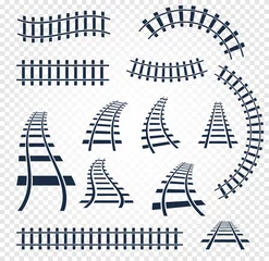 Foto op Plexiglas Isolated curvy and straight rails set, railway top view collection, ladder elements vector illustrations on white background. © artyway