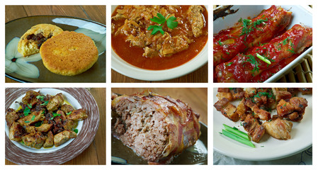 Food set of different pork meat .
