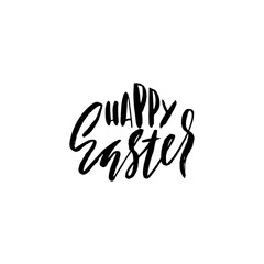 Happy Easter lettering for greeting card. Vector hand drawn illustration. Grunge inscription. Handwritten design