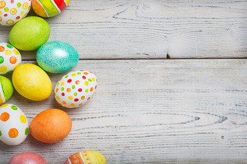 Easter eggs on wooden