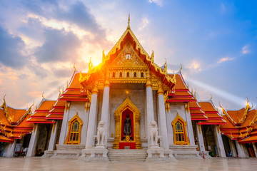 Fototapeta premium The Marble church of Buddhist in Wat Benchamabopit Dusitvanaram Temple in Bangkok,Thailand