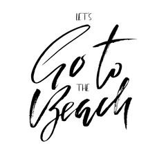 Go to the beach. Inspirational quote about summer. Modern typography phrase. Black and white lettering for print and poster. Vector illustration.