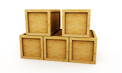 Wooden crate 3d illustration isolated on white background