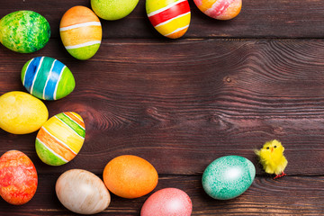 Easter eggs on wooden